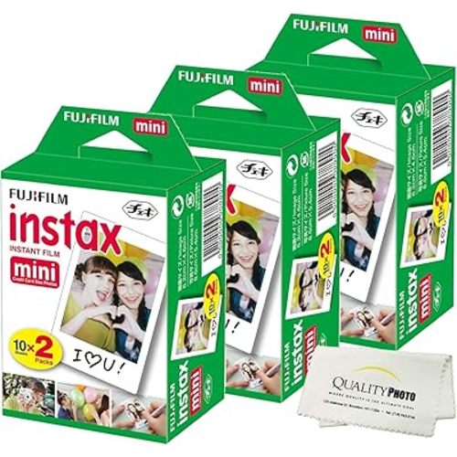 Fujifilm INSTAX Mini Instant Film (White) for Fujifilm Mini 8 & Mini 9 Cameras w/Microfiber Cloth by Quality (60)