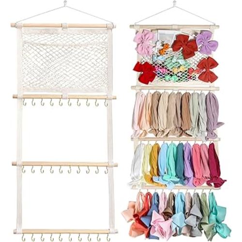Headband Holder Hair Bows Organizer for Baby Girls Large Capacity Bow Holder Hair Accessories Wall Hanging Organizer for Toddler Baby Girl Nursery Room Decor