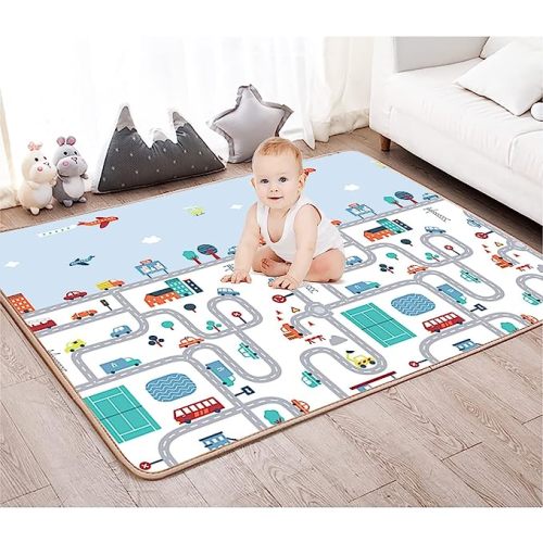 HOMTOL Baby Play Mat, Reversible Foam Playmat, 59"x70" Toddlers Infants Crawling Mat, Kids Activity Mats for Floor, Non-Slip Double Sided - Blue - 59"*70"