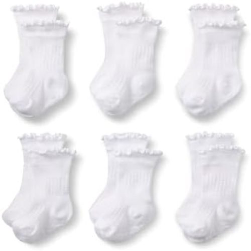 Amazon Essentials x Sofia Grainge Toddlers and Baby Girls' Scallop Top Socks, 6 Pairs