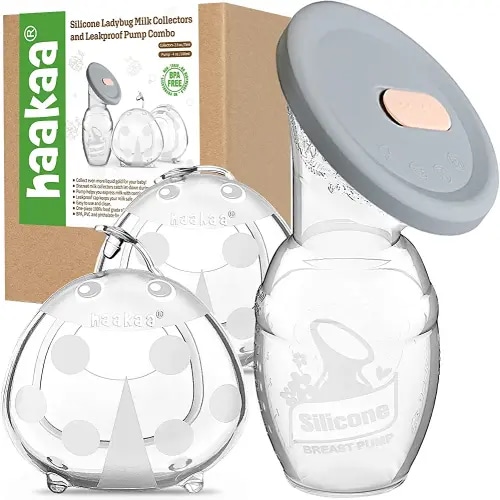 haakaa Manual Breast Pump Collector with Lid 4oz/100ml and Ladybug Milk Collector 2.5oz/75ml Combo for Breastfeeding, Made of Food Grade Silicone