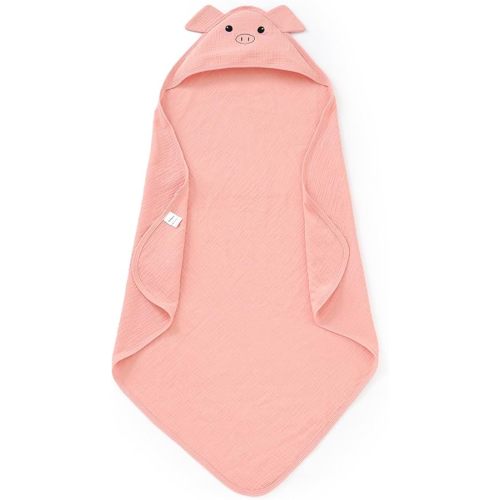 Hooded Baby Towels for Newborn 100% Cotton Muslin Soft Absorbent Baby Bath Towels with Hood for Infant Toddler Girl Boy, 32x32Inch (Pink Pig)