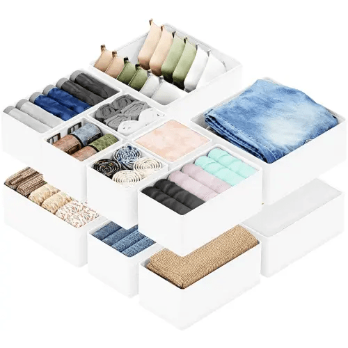 SpaceAid Drawer Organizer Clothes, 12 Pack Dresser Organizer Bins for Nursery, Closet Organization and Storage Dividers for Clothing, Baby Clothes, Underwears, Socks (White)