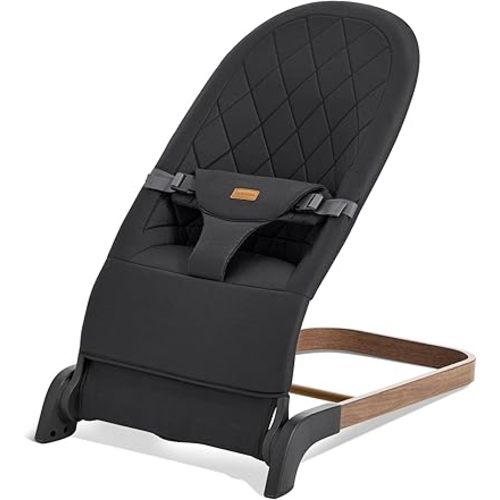 Foldable Baby Bouncer, Baby Seat with 3 Adjustable Heights, Portable Newborn Rocker, Ergonomic Bouncy Seat for Natural Bounce, Bouncer for Babies 0-6 Months, Soft Cotton (Black)