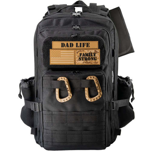 Active Doodie® JUG.30L Dad Diaper Bag Backpack with Tan D-Rings and Dad Life Patches - Black