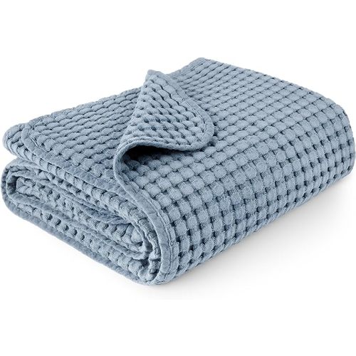 Konssy Waffle Baby Blankets, Nursery Blankets for Boys Girls, Swaddle Blankets Neutral Soft Lightweight Toddler and Kids Throw Blankets(Blue)