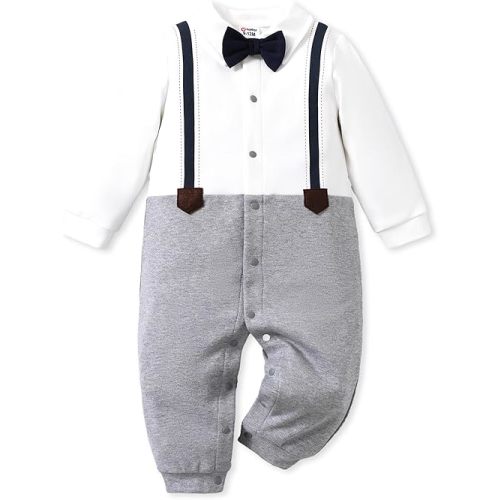 PATPAT Little CoCo&Gentlemen Baby Boy's Romper Suits Cotton Jumpsuit Formal for Wedding Outfits Infant Clothes 0-18 Months