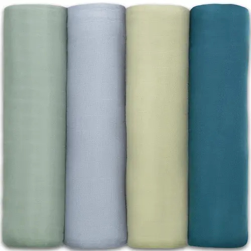 Comfy Cubs Muslin Swaddle Blankets Pack of 4, 47 x 47 Inches, Soft Cotton Baby Blanket Set, Large Multipurpose Swaddling Wraps for Newborns - Self-Soothing Swaddle - Sage, Pacific Blue, Fern, Neptune