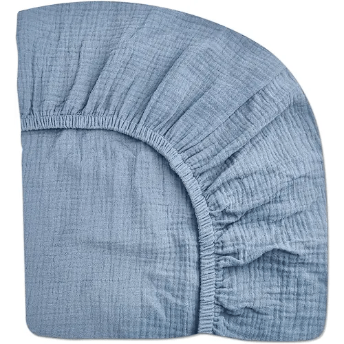 Crib Sheets, Fitted Baby Toddler Bed Sheets 28" x 52", Neutral Muslin Cotton Crib Mattress Sheet with Boho Style, Soft and Breathable Comfort (Costume Blue)