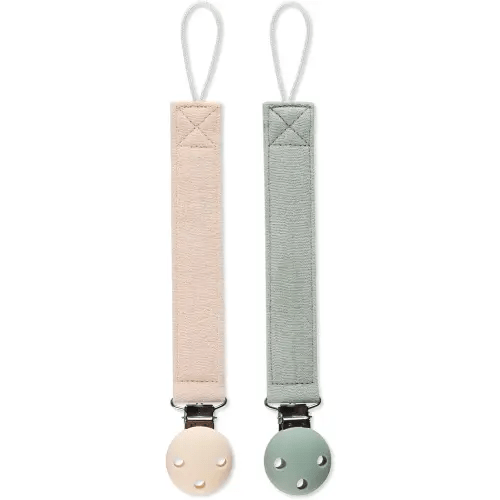 Pacifier Clip Holder for Baby Boy and Girl, Soft Pure Cotton Fabric Paci Binky Clips Fits for Most Pacifier Teethers & Small Toys in Place (Moody Blue+Milk White)