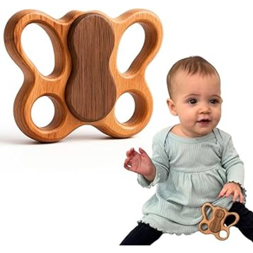 Wooden Baby Rattle for 0–6 & 6–12 Months – Montessori Natural Baby Toy – Calm Sound Rattle for Newborn Infant Boys & Girls – No Paint, No Plastic – 100% Beechwood Gift