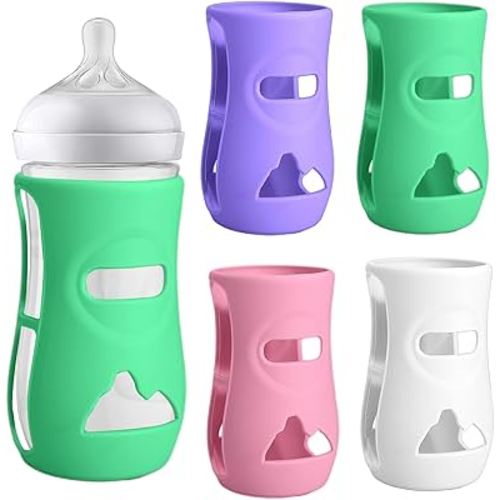 BUSOHA 4 Pack Silicone Sleeves for Avent Baby Bottles - Anti Breakage Baby Bottle Holder for Avent Natural Glass Baby Bottles,Compatible with Avent Baby Bottle,8oz