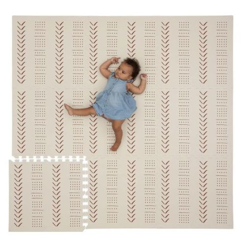 Childlike Behavior 72" X 72" Baby Crawling Play Mat With Interlocking Floor Tiles, Xx-large Beige