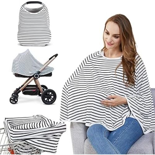 Baby Nursing Cover & Nursing Poncho - Multi Use Cover for Baby Car Seat Canopy, Shopping Cart Cover, Stroller Cover, 360° Full Privacy Breastfeeding Coverage, Baby Shower Gifts for Boy&Girl