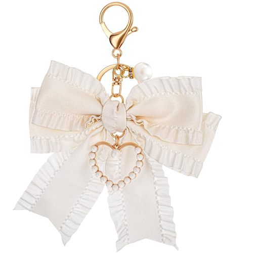 Bow Purse Keychain Charm Bow Keychain Bag Charms for Women, Bow Keychain Pearl Wristlet Keychain Backpack Charm Keychain Cute Handbag Purse Charms Accessories Charms for Purses Key Chains Car Keys