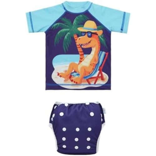 babygoal Baby Swimsuits with Swim Diaper 2-Piece for Infant Toddler Boy Girl, Bathing Suit with Top Set for Swimming Lessons