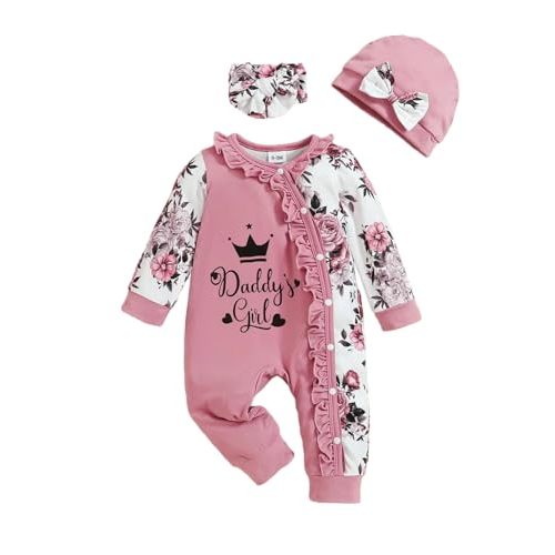 Preemie Newborn Baby Girl Clothes Infant Fall Winter Outfits Letter Floral One-Piece Romper+Jumpsuit