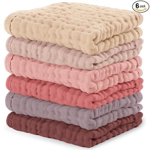 Comfy Cubs Muslin Baby Washcloths 6 Pack - Soft 6-Layer Cotton Wash Cloths for Sensitive Skin - 10"x10" Large, Gentle, Absorbent Infant Essentials for Newborn and Toddlers - Multi Girl