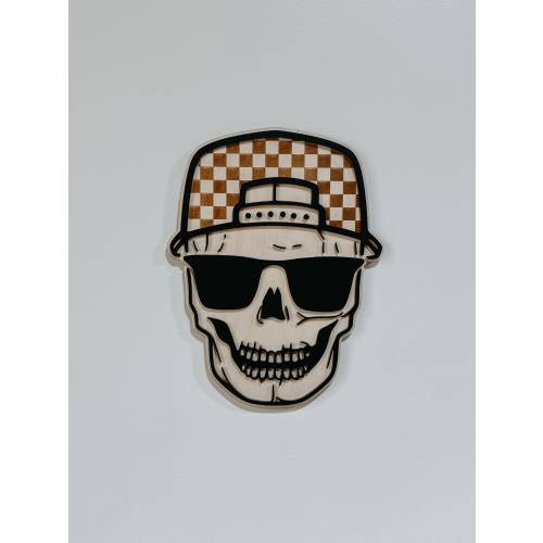 Checker Print Skull | Playroom Decor | Wood Signs | snap back | hat | skull Face | modern | Boy | Rad Dude | Wall Art | Boys Room