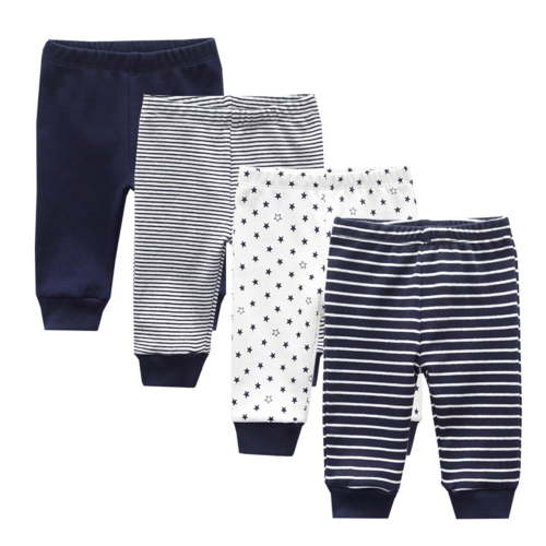 Zavbaby Unisex 4 Pieces Newborn Pants Sets Soft Cotton Infants Bottoms 0-12M