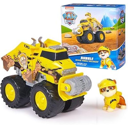 Paw Patrol: Rescue Wheels Rubble’s Bulldozer, Toy Truck with Vehicle Transformation and Collectible Action Figure, Kids Toys for Boys & Girls Ages 3+