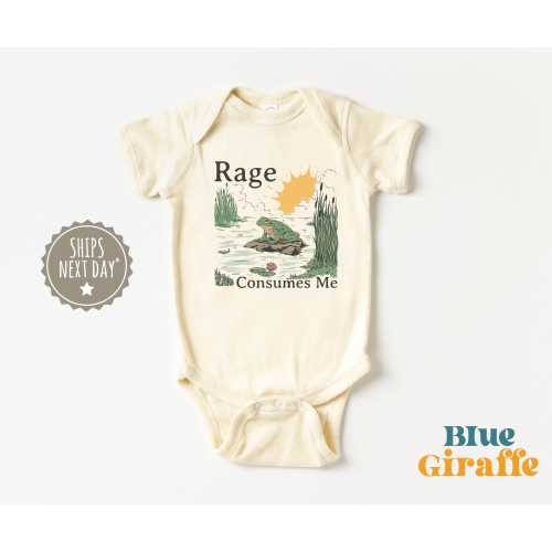 Rage Consumes Me Frog Onesie® - Funny Baby Onesie® - Funny Retro Bodysuit - Natural Baby Onesie®