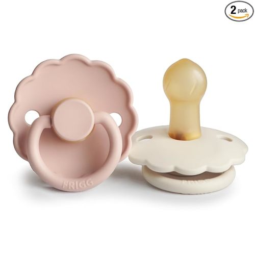 FRIGG Daisy Natural Rubber Baby Pacifier | Made in Denmark | BPA-Free (Blush/Cream, 0-6 Months) 2-Pack
