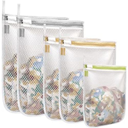 Amazon Brand - Pinzon Durable Honeycomb Mesh Laundry Bags, Washing Machine Wash Bags, Reusable and Durable Mesh Wash Bags for Delicates Blouse, Hosiery, Underwear, Bra, Lingerie Baby Clothes - 5 Set(2L+2M+S)