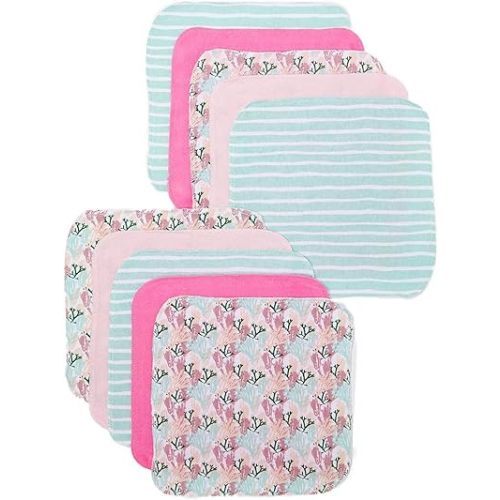 Spasilk Washcloth Wipes Set for Newborn Boys and Girls, Soft Terry Washcloth Set, Pack of 10, Pink Coral