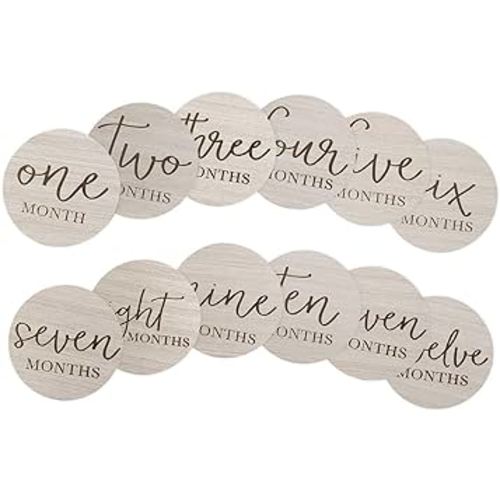 Little Pear Wooden Milestone Photo Cards, Baby Announcement Cards, Double Sided Photo Prop Monthly Milestone Discs, Pregnancy Journey Milestone Markers, 1-12 Months, Gray Wood