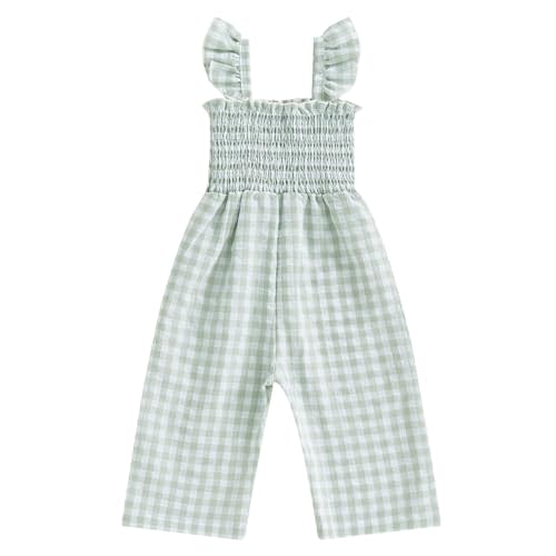 vchoohce Toddler Baby Girl Romper Bodysuit Smocked Overalls Pants Plaid Sleeveless Halter One Piece Jumpsuit Summer Clothes