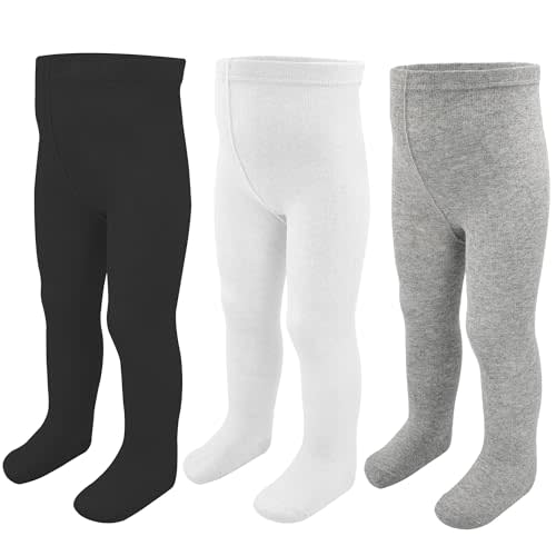 ZERULETS Baby Girls Tights Leggings 3 Pack Cotton Smooth Toe Thick 0-24 Month Newborn Infant Toddler Stocking Pants