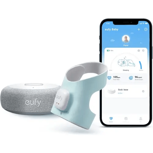 eufy Security Baby Monitor Baby Smart Sock with 2.4 GHz Wi-Fi, Track Sleep Patterns, Naps, Heart Rate, No Monthly Fee