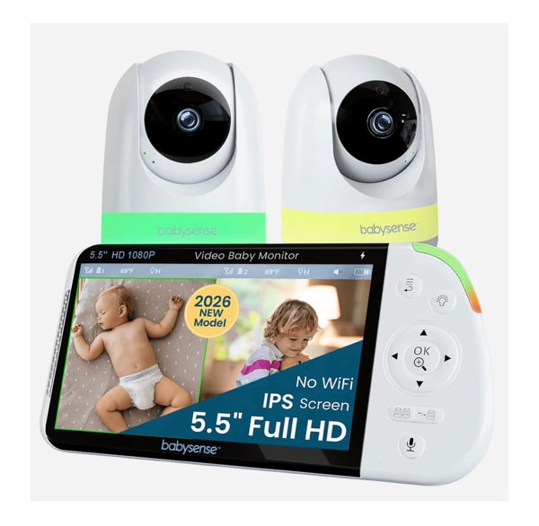 Babysense Pro 5.5" HD Split-Screen Baby Monitor with 2 Cameras