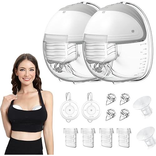 MomMed Double Breast Pump, Wearable Hands Free Breast Pump, Electronic Breast Pump with Remote Control, 9 Levels All-in-One Painless Breastfeeding Pump, Leak-Proof Design & Low Noise, 27mm Flange