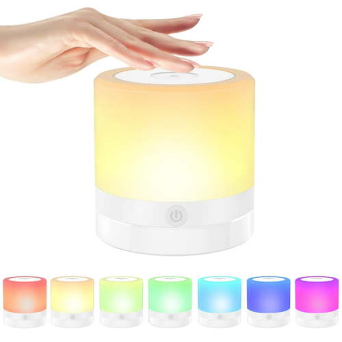 Touch Lamp, LED Mini Night Light for Bedrooms, Portable Table Bedside Lamps with Rechargeable Battery Dimmable Warm White & 7 Color RGB Changing Color