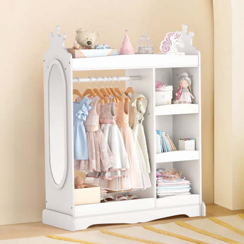 Curipeer Kids Dress up Storage with Mirror, Wood Armoire Wardrobe Closet, White