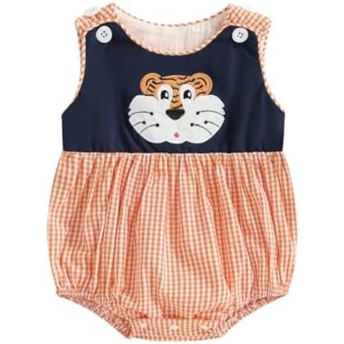 TINXIEA Newborn Baby Boy Girl College Football Game Day Outfit Sports Mascot Bubble Romper Shirt Plaid Bodysuit Bib Overalls