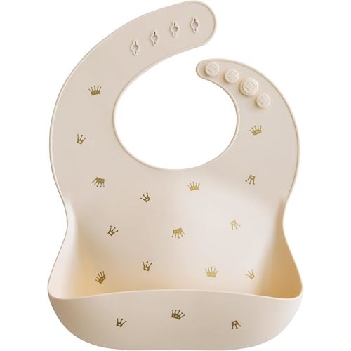 mushie Silicone Baby Bib | Adjustable Fit Waterproof Bibs (Crowns)
