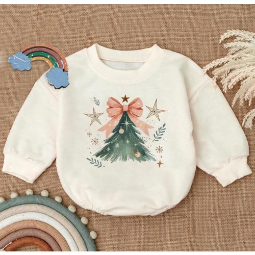 Christmas Tree Romper Sweatshirt, Baby’s First Holiday Outfit, Newborn Christmas Tree Outfit, Newborn Winter Pullover, Baby Shower Gift