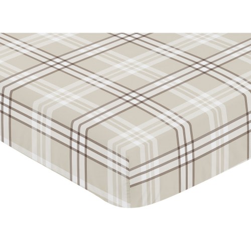 Sweet Jojo Designs Tan Gingham Plaid Boy, Girl, Unisex/Gender Neutral Fitted Crib Sheet - Taupe Checkered, Farmhouse, Tartan