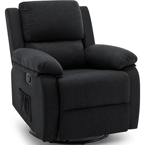 Recliner Chair, 360 Swivel Rocker Chair for Adults, Small Rocking Recliner Chair for Small Spaces, Upholstered Fabric Glider Recliner Nursery with Side Pockets for Living Room, Nursery