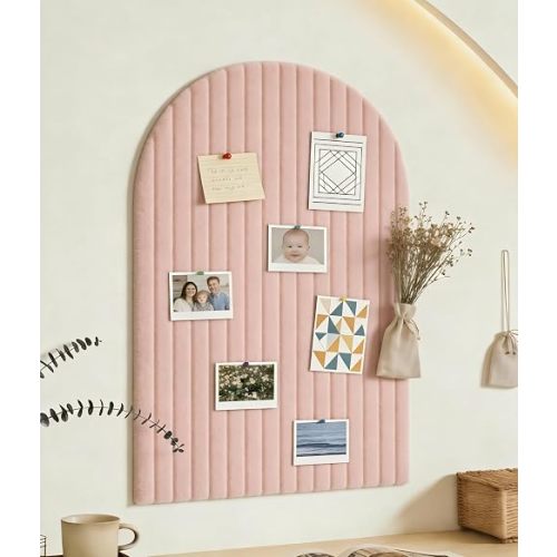 Large Arched Felt Bulletin Board, Sized 36" x 24" for Office & Wall Decor – 6 Customizable Adhesive Tiles with Pins are Perfect to Display Your Photos (Pink)
