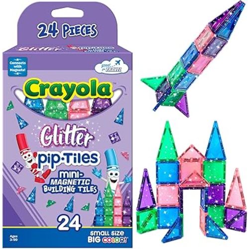 CreateOn Crayola Mini Magnetic PIP-Tiles, Building Set for Kids, Magnetic Building Easter Toys for Kids, STEM Travel Toys for Boys and Girls Ages 3+, 24-Piece Set (Glitter)