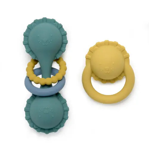 Lion Rattle Teether Set | Animal Rattle Silicone Toy – Baby Bertie
