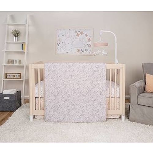 Sammy & Lou Cottontail Cloud Cottage Floral Breathable 3-Piece Baby Nursery Crib Bedding Set, Includes Quilt, Fitted Crib Sheet, and Crib Skirt
