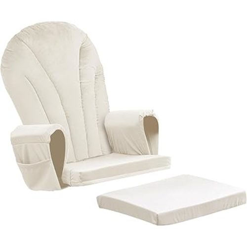 ANMINY 5pcs Glider Rocker Replacement Cushions Set - Thickened Velvet Glider Rocking Chair Cushions with 29 inch High Backrest & Side Pockets for Indoor Nursery, Washable & Non Slip, Beige