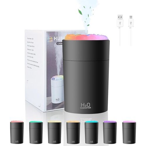 220ML Humidifiers For Bedroom, Portable Humidifier With LED Colorful Gradient Light,Cotton Stick And USB Data Cable. Humidifier Large Room For Travel, Office, Bedroom, Baby Room, Plants, Home(black)