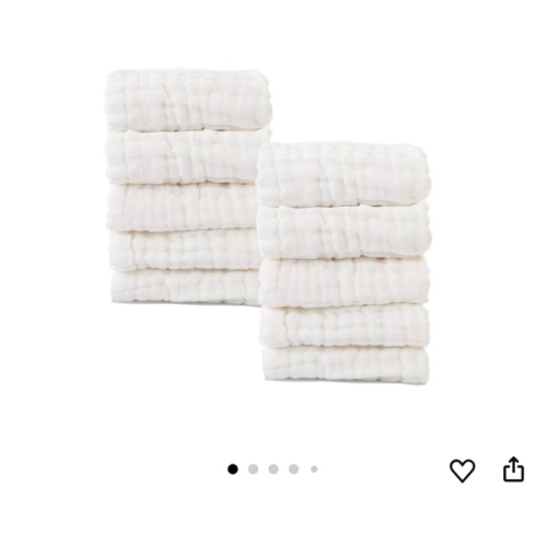Baby Muslin Washcloths- Natural Organic Cotton Baby Wipes - Soft Newborn Baby Face Towel for Sensitive Skin- Baby Registry as Shower Gift, 10 Pack 10x10 inches By MUKIN (White)