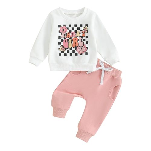 2Pcs Set Infant Baby Girl Fall Clothes Daddys Girl Long Sleeve Crewneck Sweatshirt+Joggers Pants Winter Outfit Set